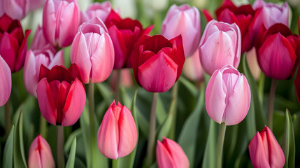 Obraz premium Vibrant Pink and Red Tulips in Full Bloom - Spring Flowers