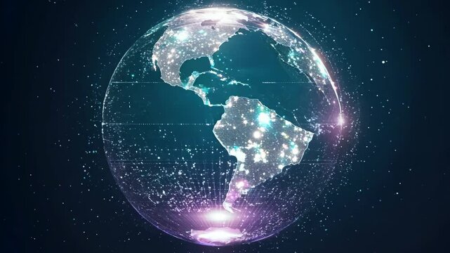 Globe made of shimmering light particles constantly shifting, symbolizing change and evolution