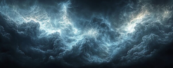 Heavy, dense storm clouds glowing faintly on a black background, mysterious atmosphere, Clouds, Moody