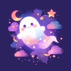 Naklejka premium Cute Ghost in Halloween Night