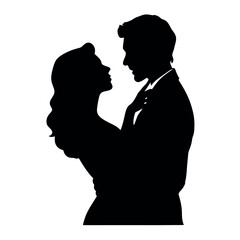 a man and a woman in a romantic embrace. The man is on the right side of the image, with his head tilted back and his hand resting on the woman's