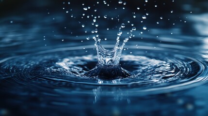 A single drop of water creates a beautiful splash and ripple effect in a still body of water.