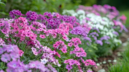 Vibrant Pink and Purple Flowers in a Lush Garden