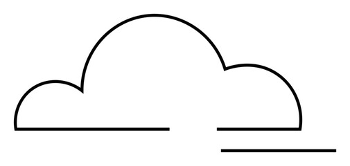 Simple black outlined cloud with straight lines underneath. Ideal for weather, simplicity, minimalism, nature, vector art. Clean design for educational or decorative purposes. Line art style.