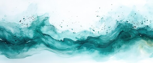 abstract watercolor wash vibrant emerald and jade tones organic fluid textures soft gradients translucent layering effect delicate paint splatters