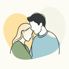 a man and a woman in a romantic embrace. The man is on the right side of the image, with his head tilted back and his hand resting on the woman's