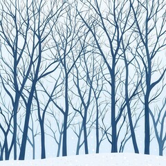 Fototapeta premium A serene winter forest, snow-laden branches, quiet and still, detailed digital illustration, cool tones, isolated on white background