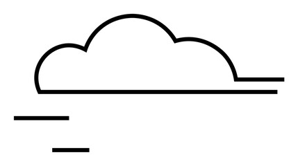 Monochrome cloud with two lines representing wind in a minimalist style. Ideal for weather forecasting, climate change awareness, digital apps, environmental icons, and educational materials.