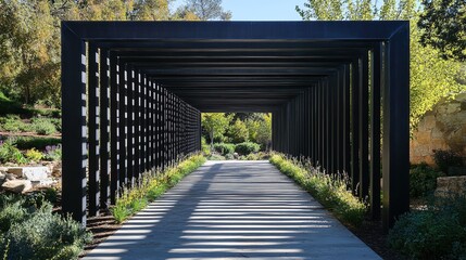 sleek concrete pergola walkway with geometric shadow patterns capturing the essence of contemporary outdoor architecture perfect for open space design
