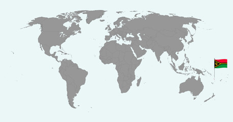 Pin map with Vanuatu flag on world map. Vector illustration.