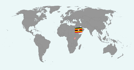 Pin map with Uganda flag on world map. Vector illustration.