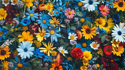 Vibrant Floral Tapestry: A Close-Up View of Colorful Blooms