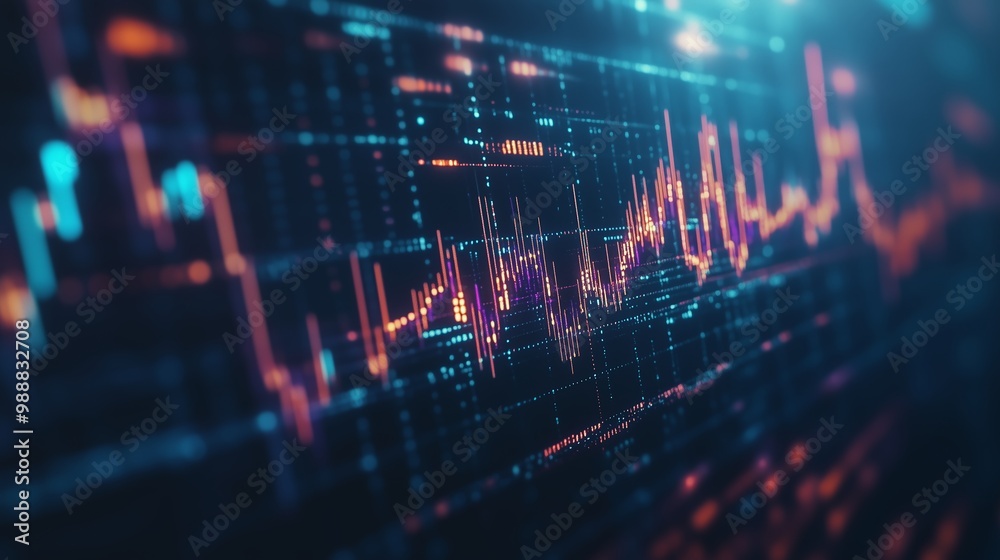 Poster colorful digital sound waves display showing audio frequencies and patterns in a modern technology s