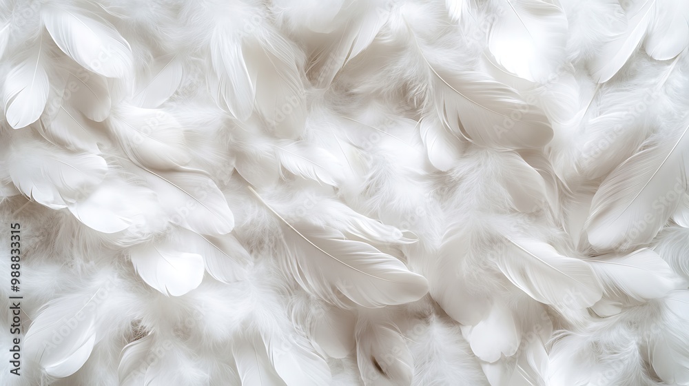 Wall mural close-up of soft white feathers arranged in a textured pattern.