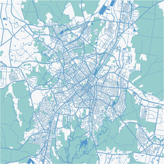 Map of Bendigo in Australia in a professional blue style. Contains layered vector with roads water, parks, etc.