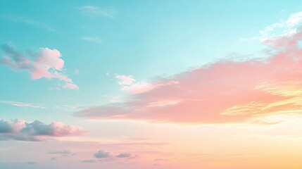 Obraz premium a peaceful sunset sky featuring a soft gradient of pastel colors blending pinks oranges and blues creating a serene tranquil evening scene and nature’s beauty