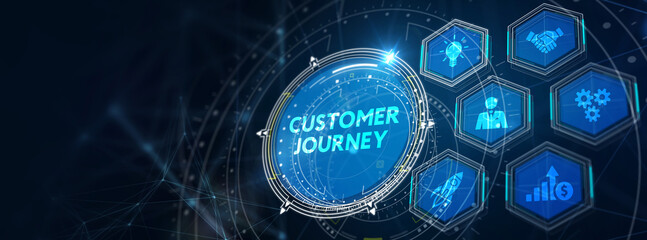 Inscription Customer journey on the virtual display. Business Technology Internet and network concept. 3d illustration