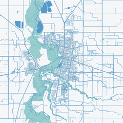 Map of Shepparton in Australia in a professional blue style. Contains layered vector with roads water, parks, etc.
