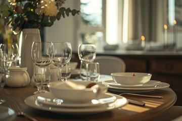 Elegant dining table setting in soft light, MZ