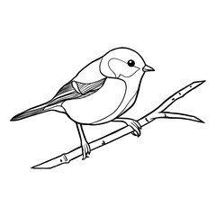 Small Tit Bird Sitting on a Tree Branch Vector Illustration