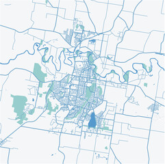 Fototapeta premium Map of Wagga Wagga in Australia in a professional blue style. Contains layered vector with roads water, parks, etc.
