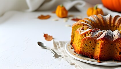 Delicious homemade pumpkin cake displayed beautifully on a clean white background