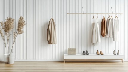 Minimalist Wardrobe Showcase in Cozy White Interior