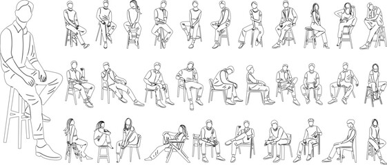 sketch people sitting set, vector