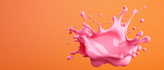 Vibrant Pink Paint Splash on Orange Background