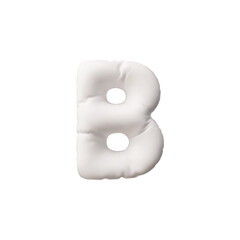 Realistic 3D volume inflated balloon white B uppercase letter of English alphabet, vector render type symbol puffy font
