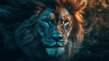 Majestic Lion with Flowing Mane Morphing into Serene Jesus. A Symbol of Power and Grace