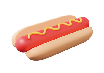 Fast food icon, hot dog with yellow sauce Isolated on transparent background. breakfast nutrition, cartoon style. 3d rendering illustration