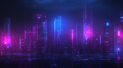 Naklejka premium Futuristic city skyline at night