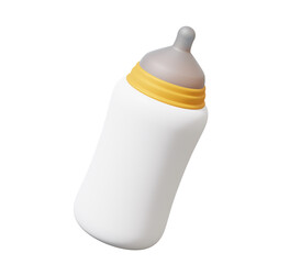 White baby bottle icon isolated on transparent background. kid drink design, minimal cartoon style. 3d rendering illustration
