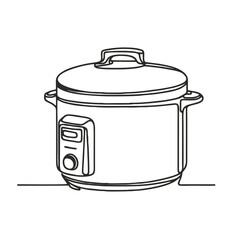 Rice cookerr. Icon. Vector drawing. One line art. A simple drawing of a continuous line of a kitchen electric appliance. 