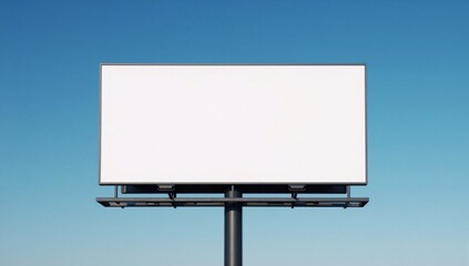 Fototapeta premium A blank billboard on a pole against a blue sky.