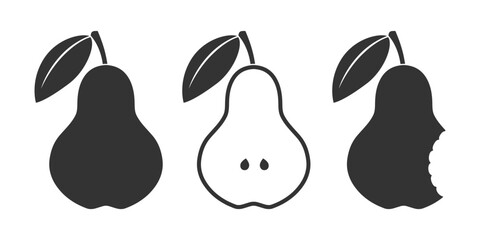 Pear graphic icons set. Fruits isolated signs on white background. Vector illustration