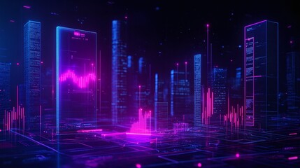 Fototapeta premium Futuristic data visualization in neon colors.