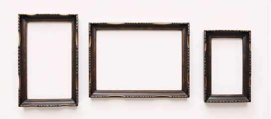 Three empty picture frames hanging on a wall.