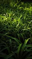 Obraz premium Detailed view of lush, dark green grass, with a touch of sunlight peeking through.