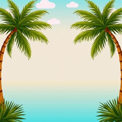 Fototapeta premium A beach scene with palm trees and the ocean.