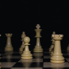 A group of chess pieces on a chess board.