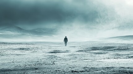 a lone figure walking through a barren landscape, signifying the determination to abide despite challenges
