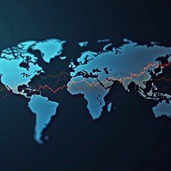 Naklejka premium A world map with a line graph on it.