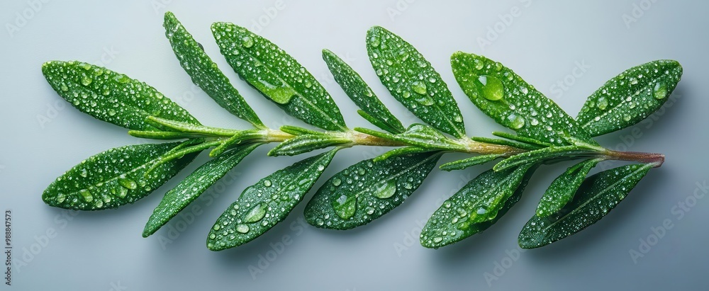 Wall mural aromatic sprig of fresh rosemary isolated on crisp white background macro photography highlighting d