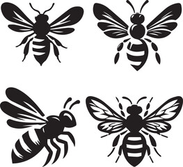 Bee silhouette, Bee icon, Bee vector, 