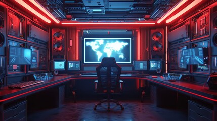 Obraz premium Futuristic eSports Event Background with High-Tech Gaming Setup and Neon Lighting