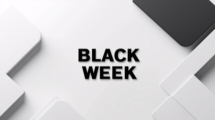 Minimalistic "Black Week" sale banner with black and white geometric elements, ideal for promotions