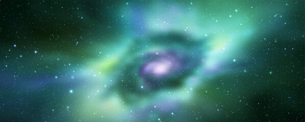 Space vector background with realistic nebula and shining stars. Magic colorful galaxy with stardust