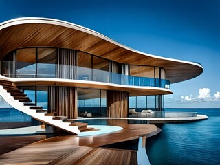 Fototapeta premium Ultra modern curved wooden residence 